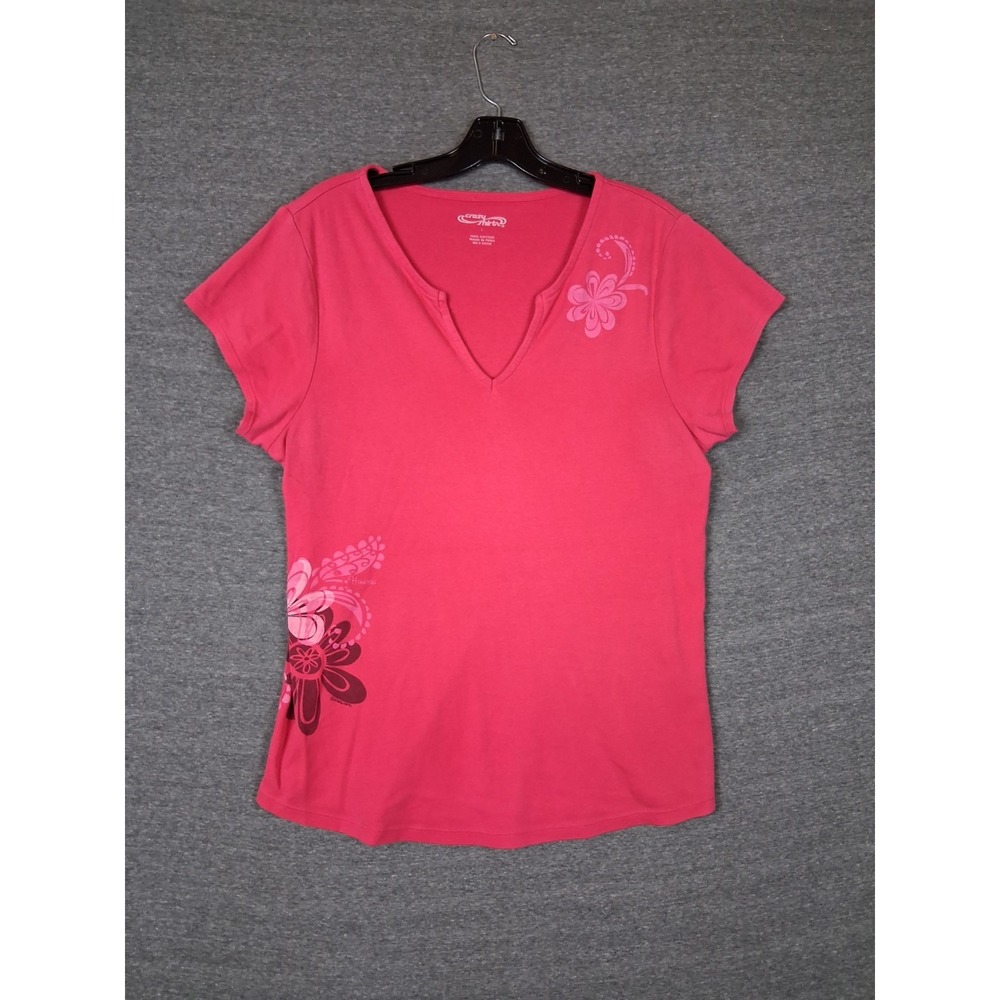 Crazy Shirts Womens Shirt L Pink Knit Floral Hawaii Pima Weekend Resort Casual